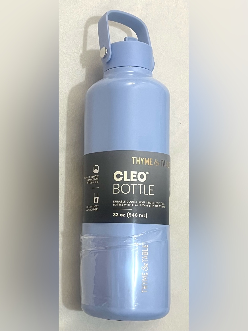 Thyme & Table Cleo Bottle Sky Blue Stainless Steel FlipUp Straw Leak Proof 32 oz